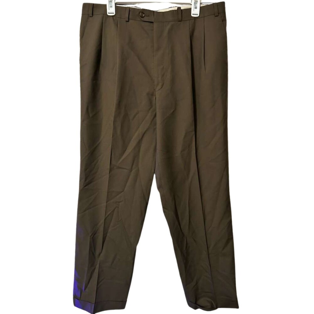 Lauren Ralph Lauren Dress Pants Mens 36x31 Super 100s Brown Wool Pleated Hem